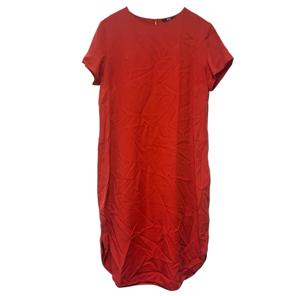 uniqlo orange dress Uniqlo Orange Side Slit Short Sleeve Dress Large